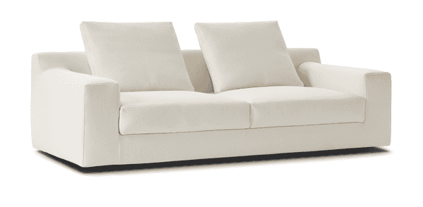 Front angle of the Aton Mini Sofa by Eilersen in white, showcasing its plush cushions and clean lines. Ideal for minimalist and modern interiors.