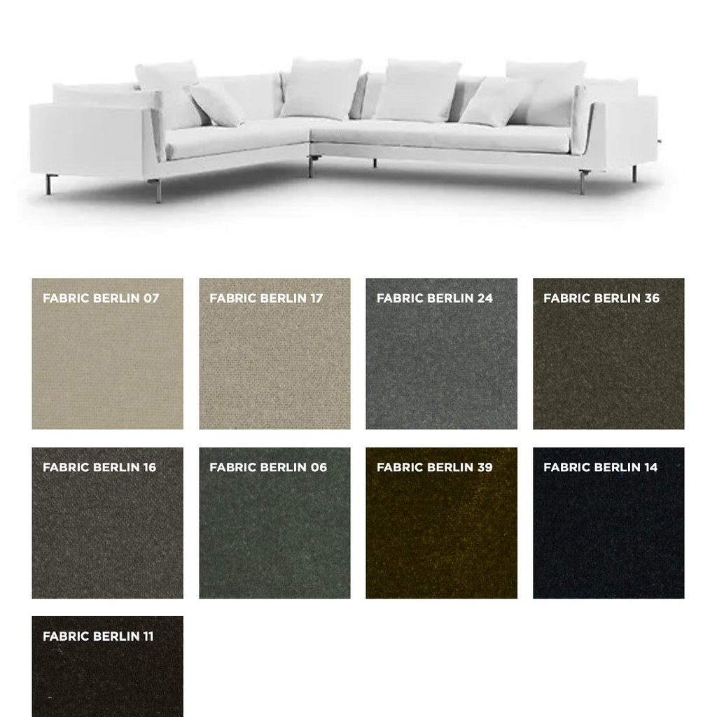 Float High Sectional Sofa by Eilersen with Berlin fabric swatches, offering a wide range of earthy and neutral upholstery tones.