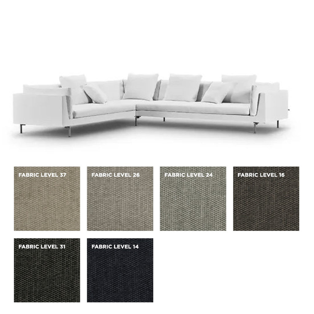 Float High Sectional Sofa by Eilersen with Level fabric swatches, featuring neutral tones for tailored furniture customization.