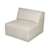A modern modular corner chair upholstered in a light cream or off-white fabric, featuring a thick square seat and a matching angled back cushion, shown on a plain white background.