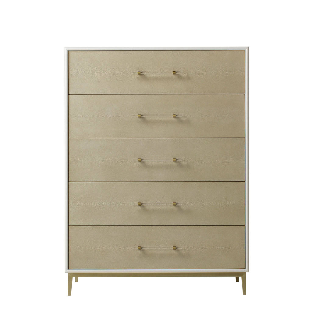 Alice Chest 5 Drawer in Ivory Emboss Shagreen - Trade Source Furniture