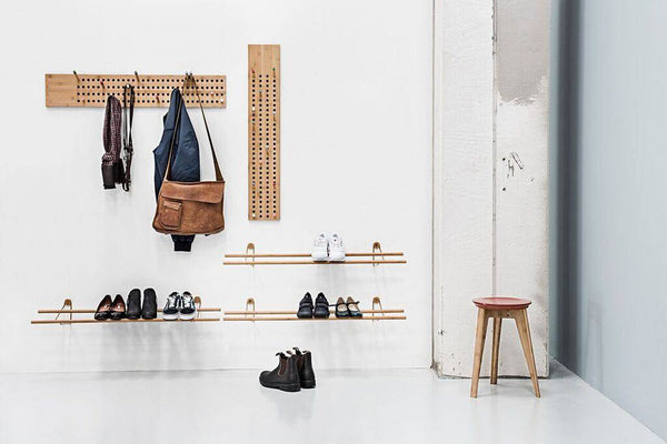 Shoe Rack, Dark Bamboo with Metal Brackets by We Do Wood